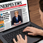 **A person looking skeptically at a news article on a laptop, surrounded by fact-checking websites. The image should convey the importance of verifying online information and avoiding fake news. Focus on the digital era and critical thinking. Snopes logo visible.**