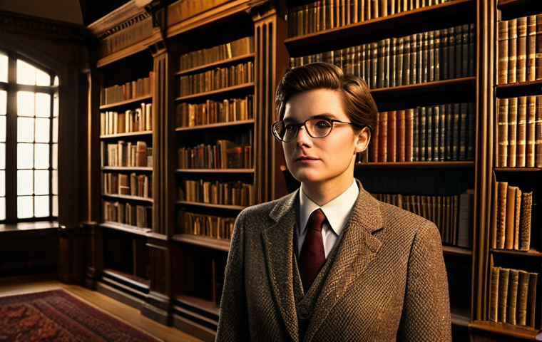 **
A professional librarian in a modest tweed suit, surrounded by towering bookshelves in a classic library with warm lighting, fully clothed, appropriate attire, safe for work, perfect anatomy, natural proportions, professional photography, high quality.
**