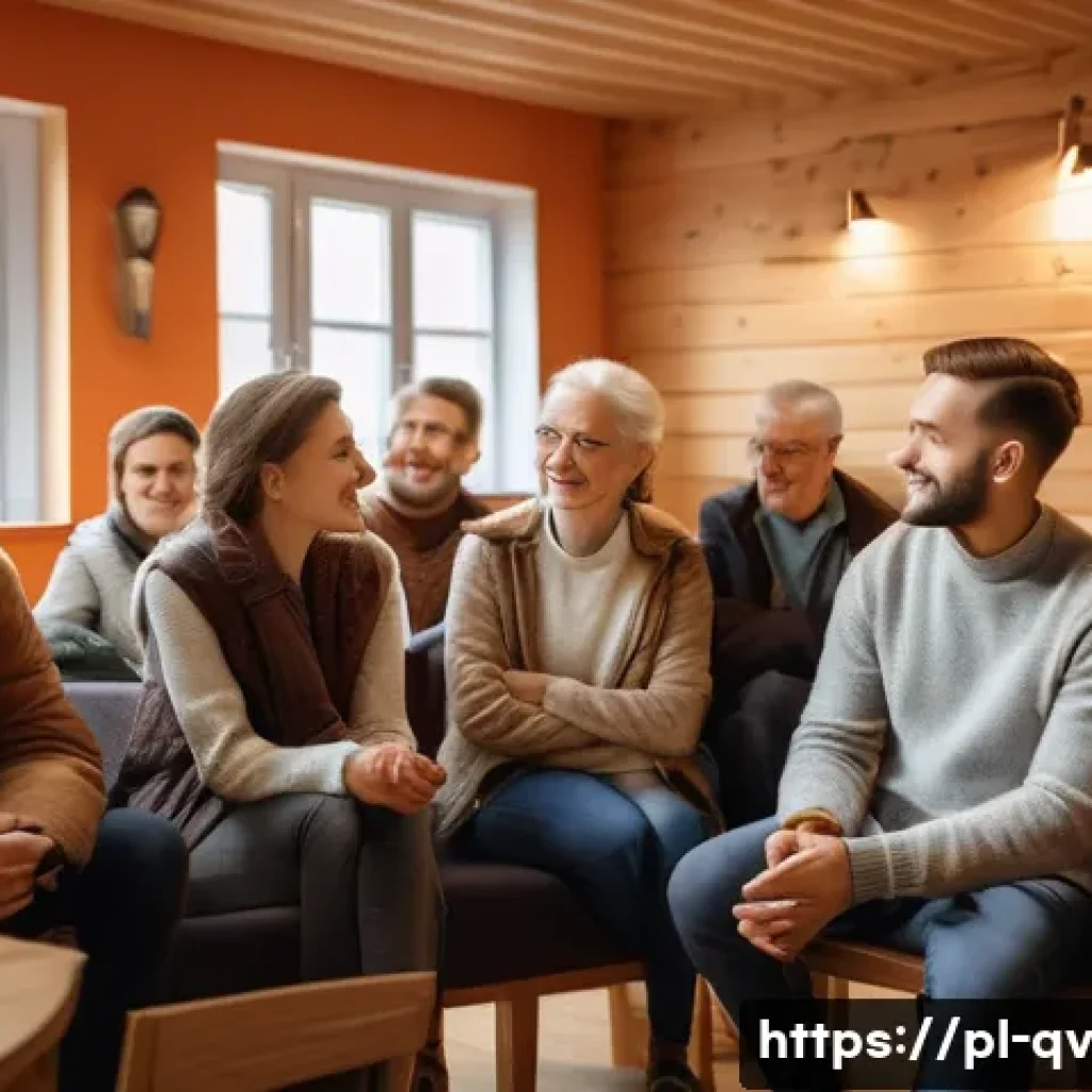 주제에 따라 토론 전개 방식 다루기 - A diverse group of people engaged in a warm, empathetic social discussion in a cozy community center...