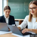 Home 22 효과적인 온라인 토론 참여법 - A modern Polish office setting with a diverse group of young professionals engaged in an online comm...